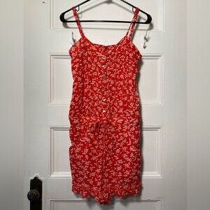 Free People | Floral Print Sleeveless Button Front Romper Red Sz M